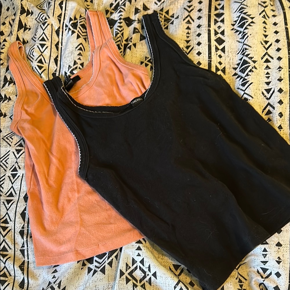 Forever 21 Fitted Black and Coral Tank Tops